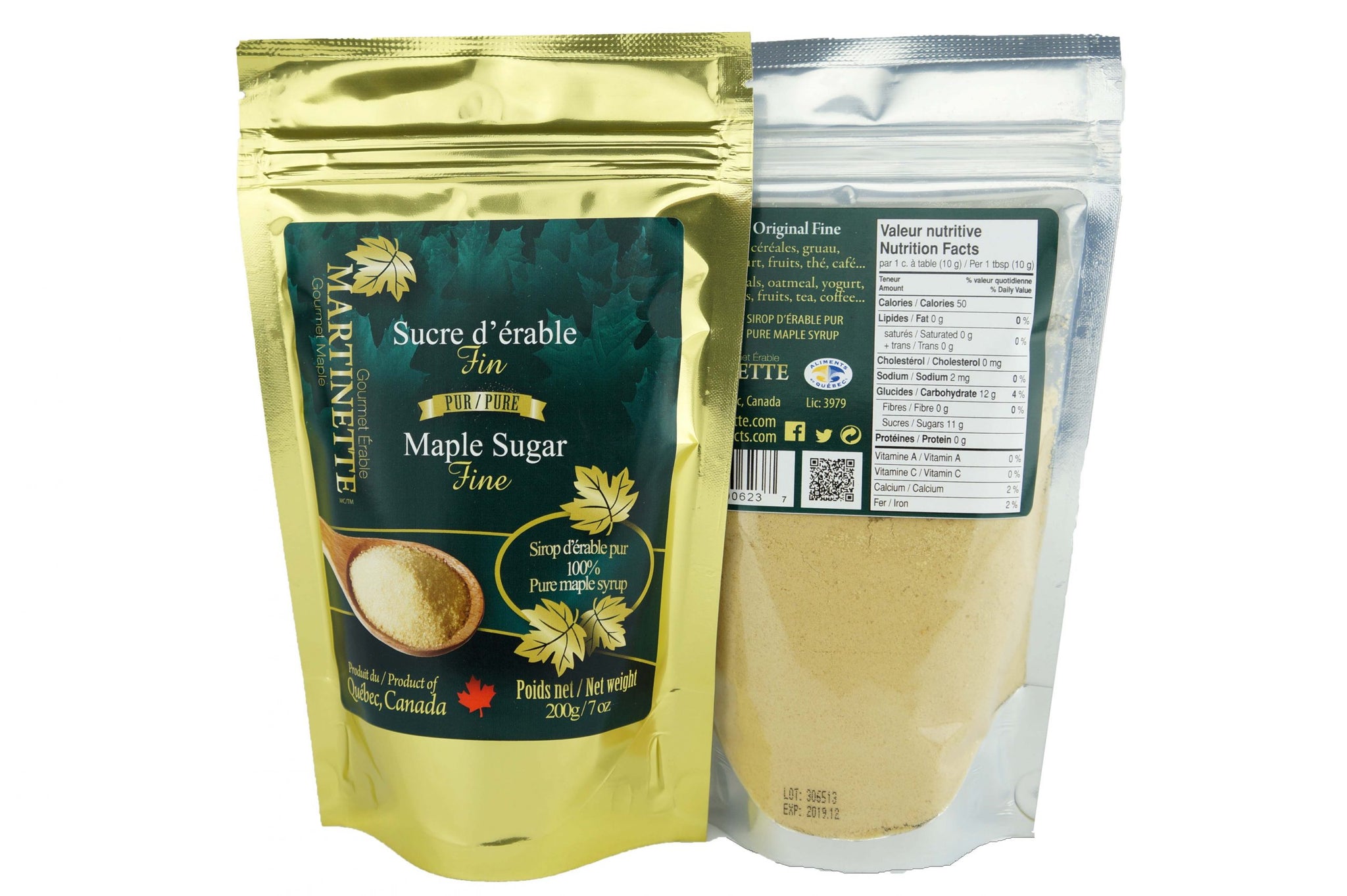 La Ferme Martinette Pure maple sugar - purer Ahornzucker aus Kanada, Golden, abschließbare Tüte, 200g