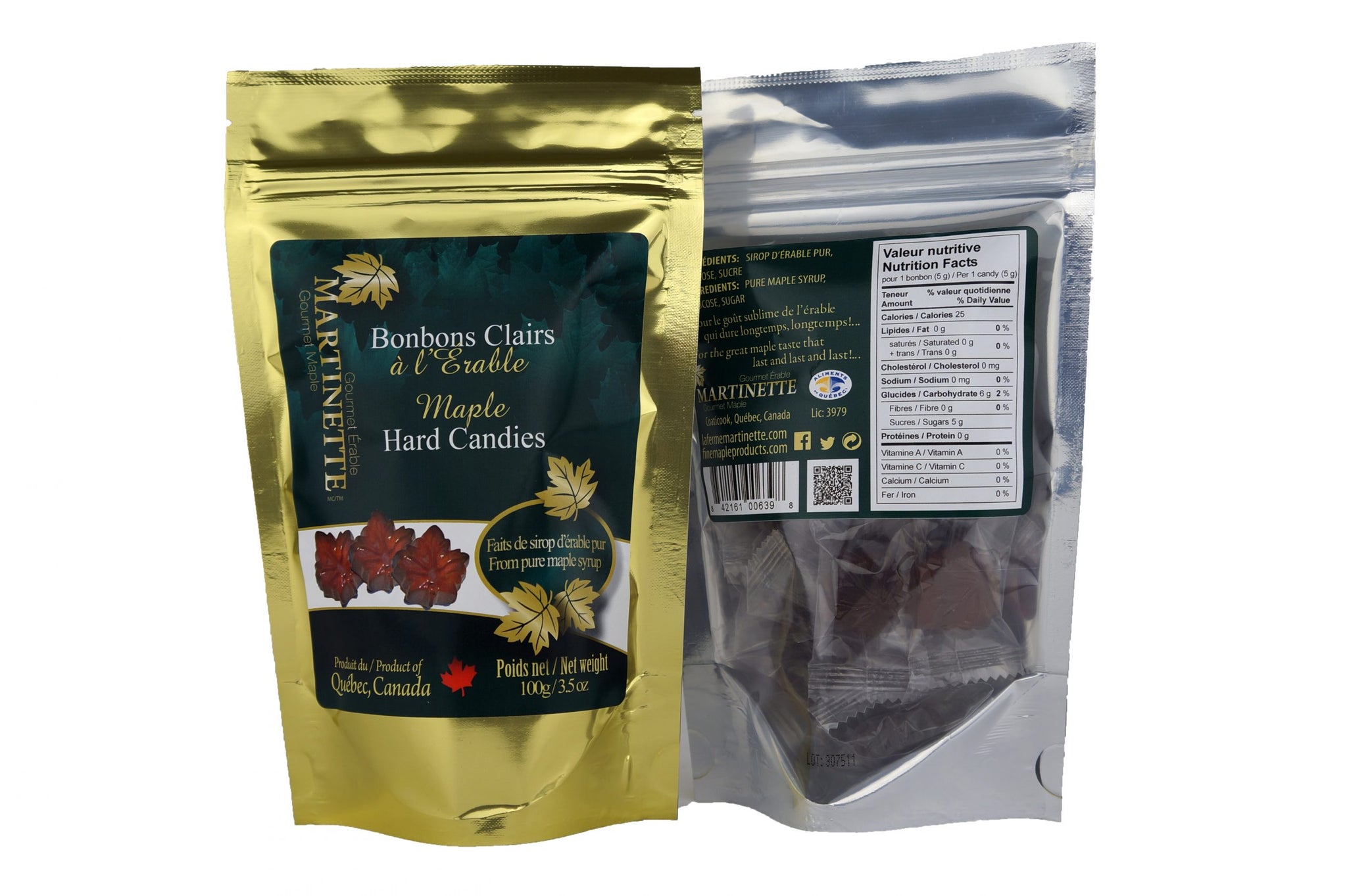La Ferme Martinette Clear maple syrup hard candy - Bonbon aus Ahornsirup aus Kanada, abschließbare Tüte, 100g