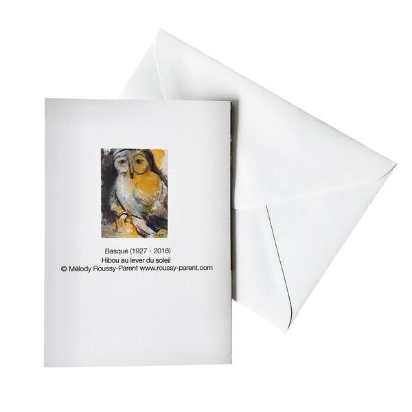 Kunst-Grußkarte "Hibou au lever du soleil" Basque