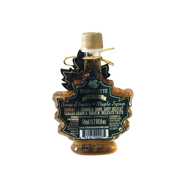 La Ferme Martinette Pure maple syrup - purer Ahornsirup aus Kanada, Golden, Glasflasche Ahornblatt, 50ml