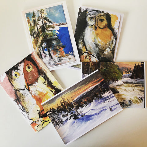 Kunst Grußkarten 5er Set - Nature et hibou