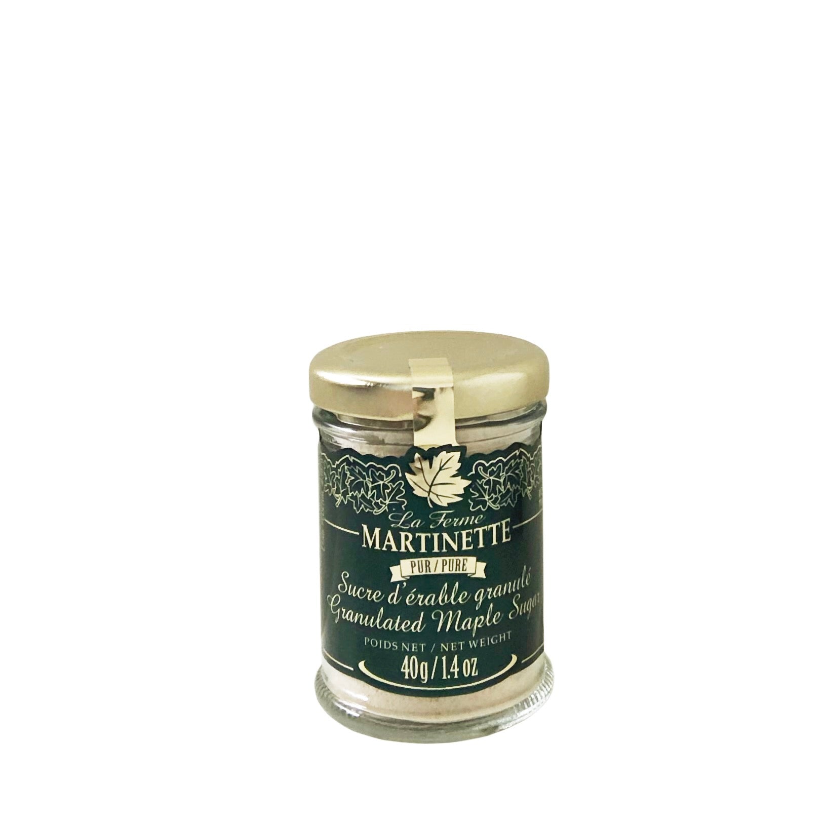 La Ferme Martinette Pure maple sugar - purer Ahornzucker aus Kanada,Golden, Glas, 40g