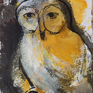 Kunst-Grußkarte "Hibou au lever du soleil" Basque